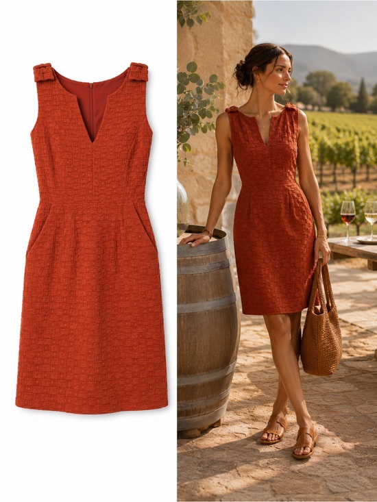 Anthropologie Dresses & Skirts - Anthropologie Tabitha Tema Basket Weave Textured Terracotta Dress Size 8 Bow